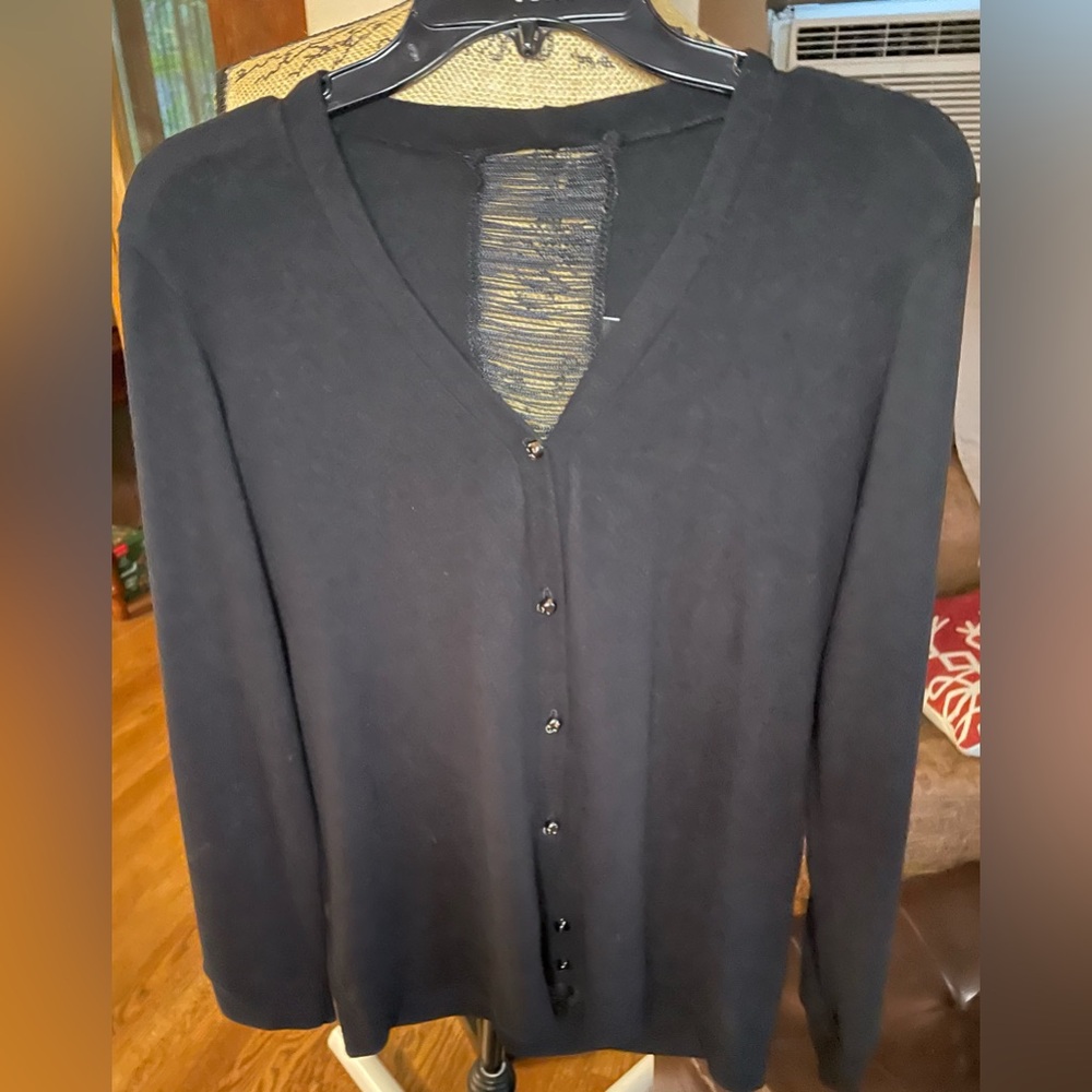 Edgy womens Midnight Hour v neck black Cardigan sweater with Skull buttons Sz L